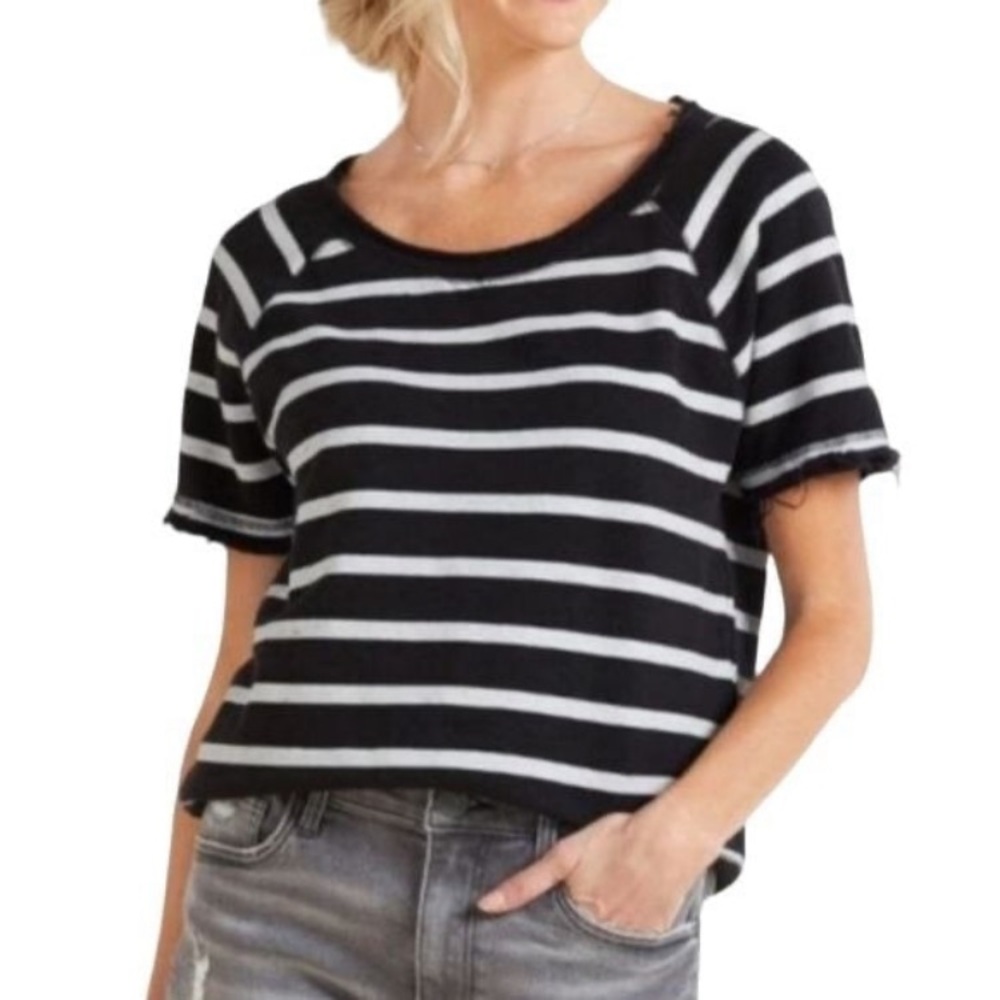 NWT Chaser Evereve Striped Linen French Terry Short Sleeve Sweatshirt Tee Small